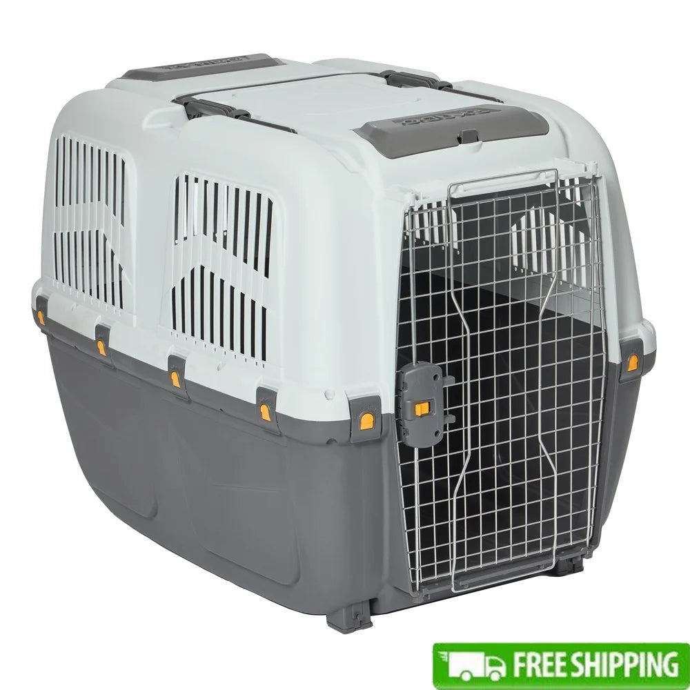 Large Portable Dog Cat Carrier Plastic Crate Travel Pet Kennel with Vents Handle Locking Door Easy Assembly Storage Compartment