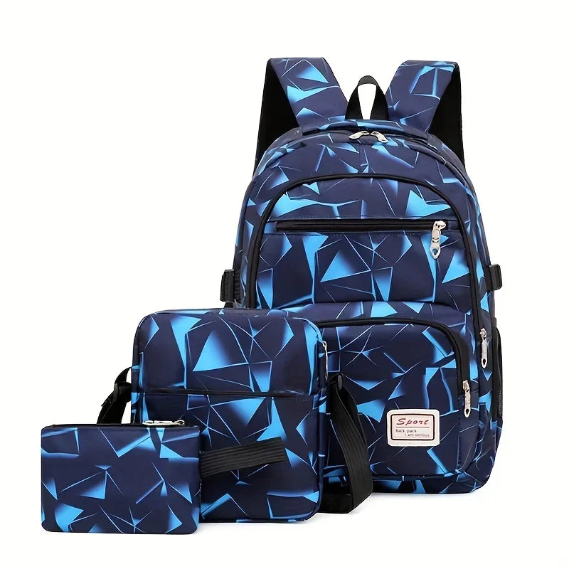 3PCS Large Capacity Backpack Set, Preppy Back To School Daypack, Travel Knapsack, Laptop Bag, Shoulder Bag & Pencil Bag
