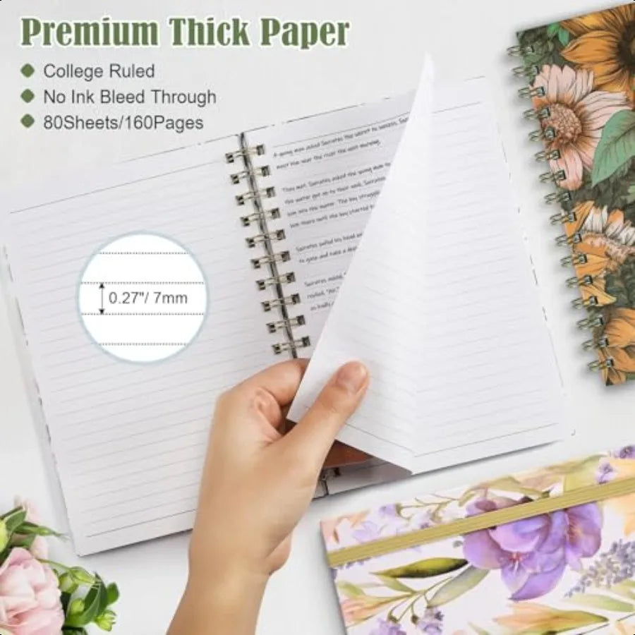 Spiral Notebook 4 Pack A5 Lined Journal for Women Hardcover Spiral Journal with 2 Pockets College Ruled Notebooks Cute Notebook