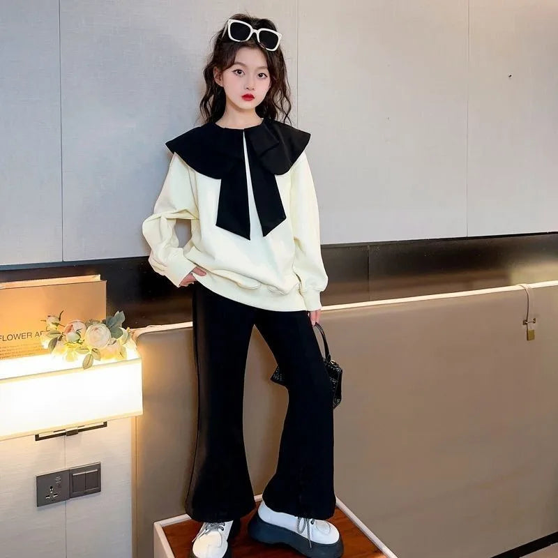 Sweatshirt Set Top & Pants 2-Piece Wide-leg Autumn Winter Suit for Girls Elementary Student Girl Clothes Children's Clothing