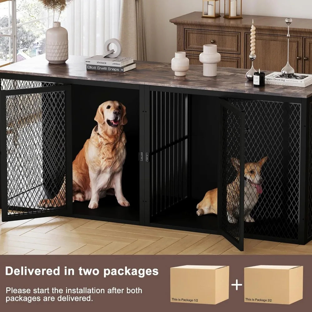 Dog Kennel Furniture For Two Dogs Indoor Double Dog Cage With Divider And Double Door