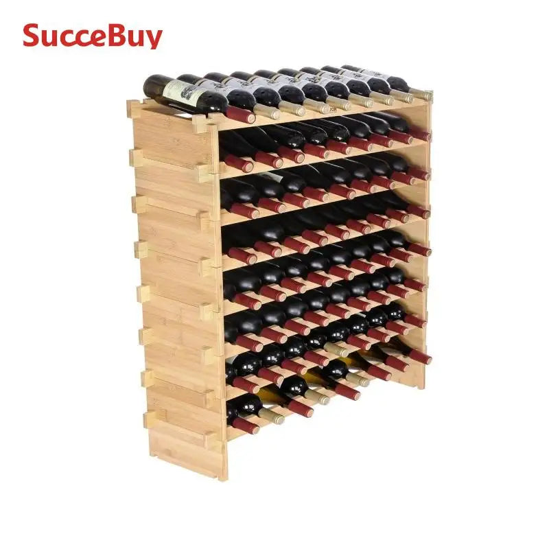SucceBuy 48/72 Bottle Stackable Modular Wine Rack Free Standing Wine Storage Rack Bamboo Wine Holder Display Shelves for Cellar