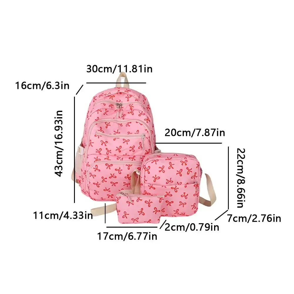 3PCS Kawaii Backpack Bow Print Student Bookbag with Purse Crossbody Bag Cute Laptop Backpack Fashion Large Capacity School Bag