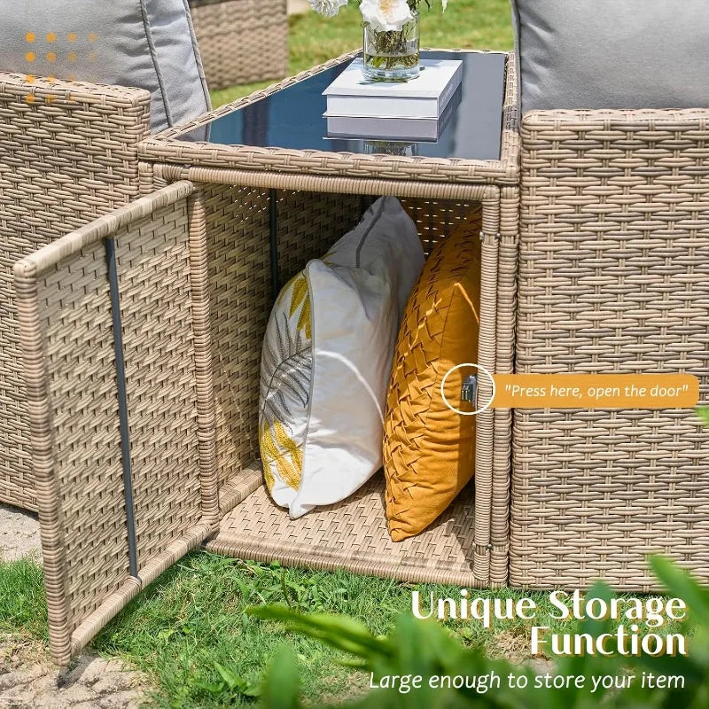 PaPaJet Patio Furniture Set, Half-Moon Wicker Sectional Sofa with Cushions, Waterproof Rattan Outdoor Conversation Set