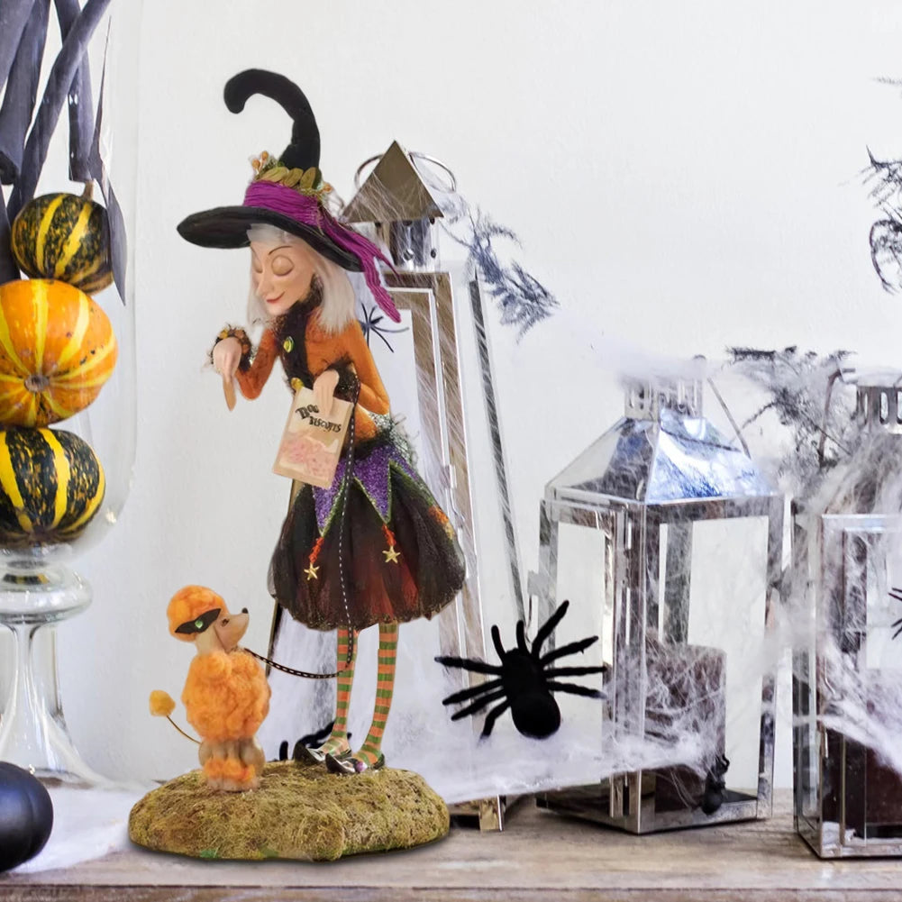 Halloween Witch Statue Resin Creative Desktop Ornament Figurine for Home Living Room Bedroom Decoration