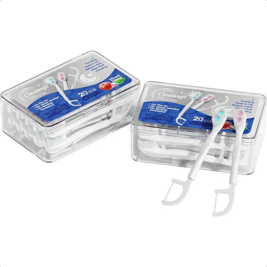 Cleaings Disposable Toothbrushes with Double Cleaning Beads Toothpaste and Clean Floss Picks for Work or Travel 20 Pieces Mixed Flavor