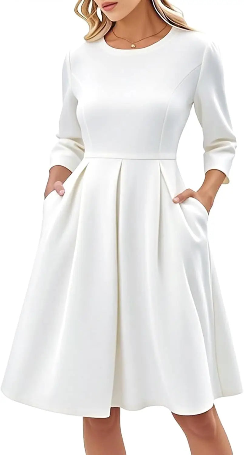 Red A-Line Short Sleeve Dress with Pockets for Women, Summer Party Church Bridesmaid Graduation Occasion