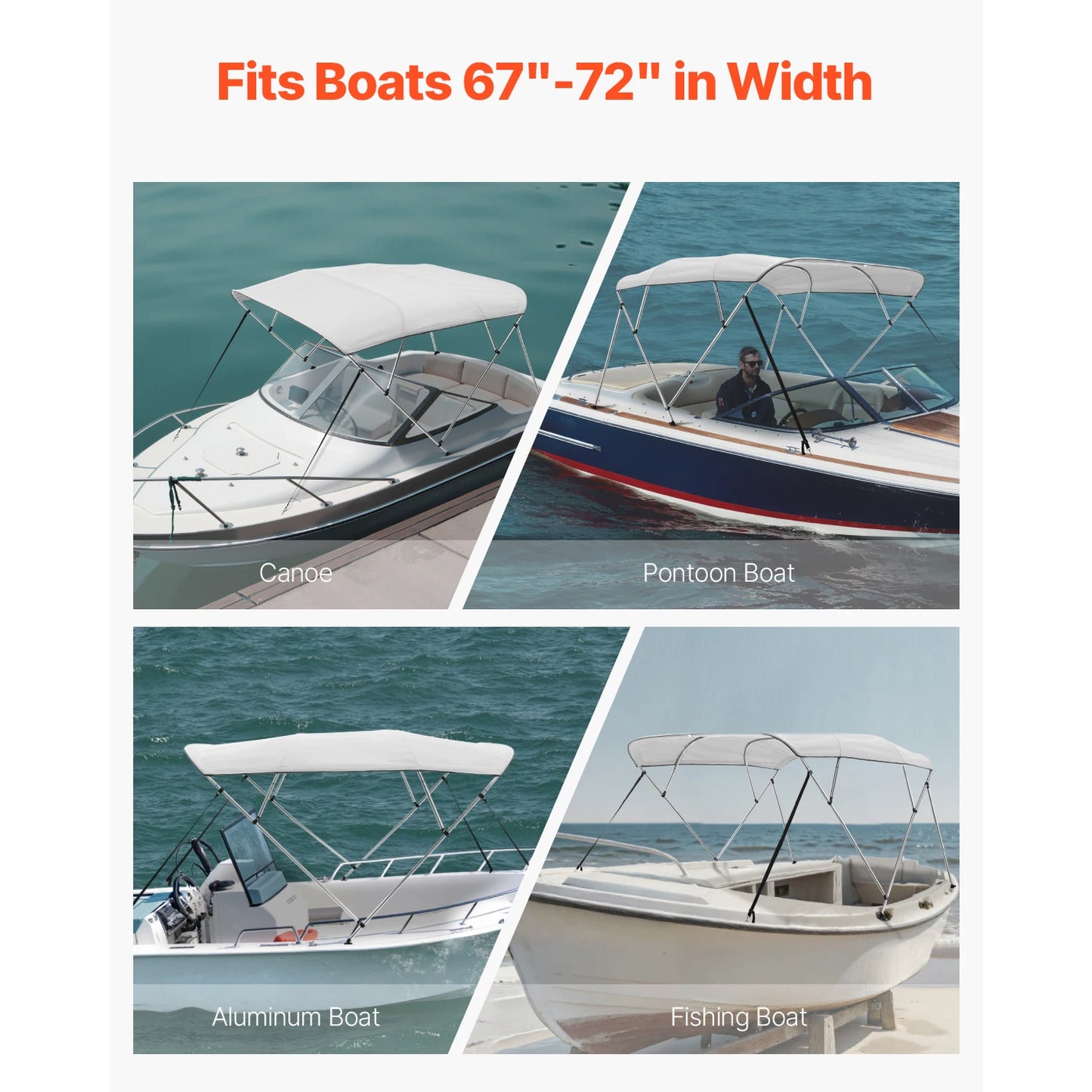 VEVOR 4 Bow Boat Bimini Tops 600D Polyester Canopy with Aluminum Alloy Frame Waterproof & Sun Shade Boat Awning Canopy Grey/Blue