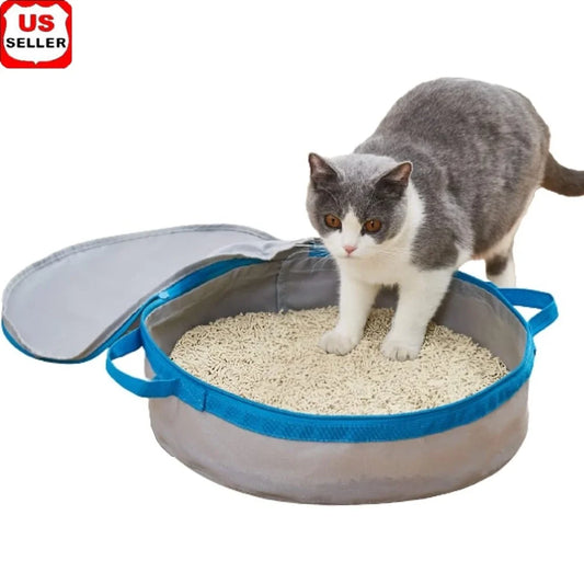 Portable Litter Box with Zipper Lid Lightweight Travel Cat Bathroom Easy Clean Collapsible Sturdy Waterproof Convenient Pet Accessory