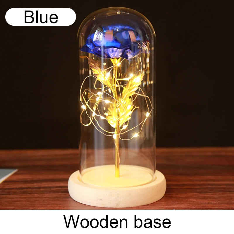 Mothers Day Gifts Party LED Light Foil Flower in Glass Cover Valentine's Day Gift in Glass Simulation Rose Flower