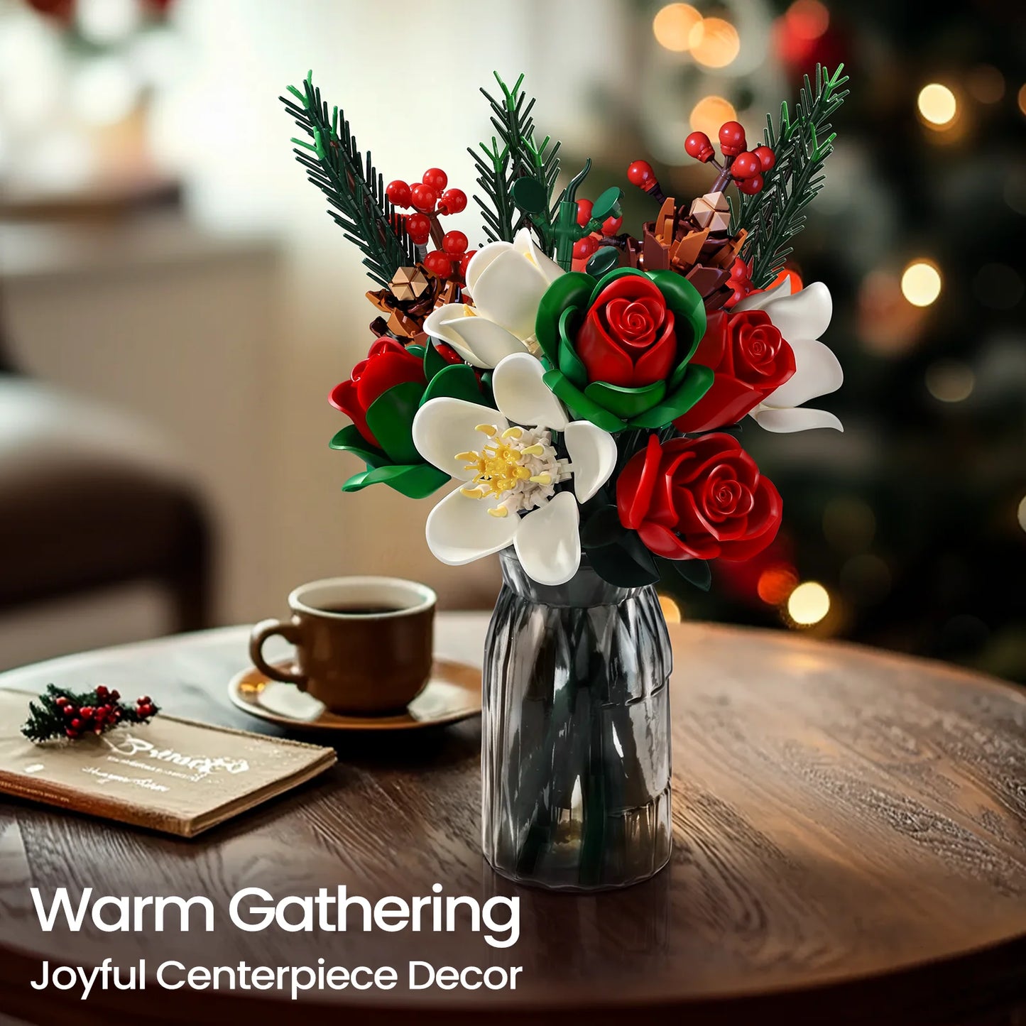 Christmas Roses Bouquet Building Set Blocks Flowers DIY Artificial Botanical Home Decor Valentines Day Creative Gifts for Adults