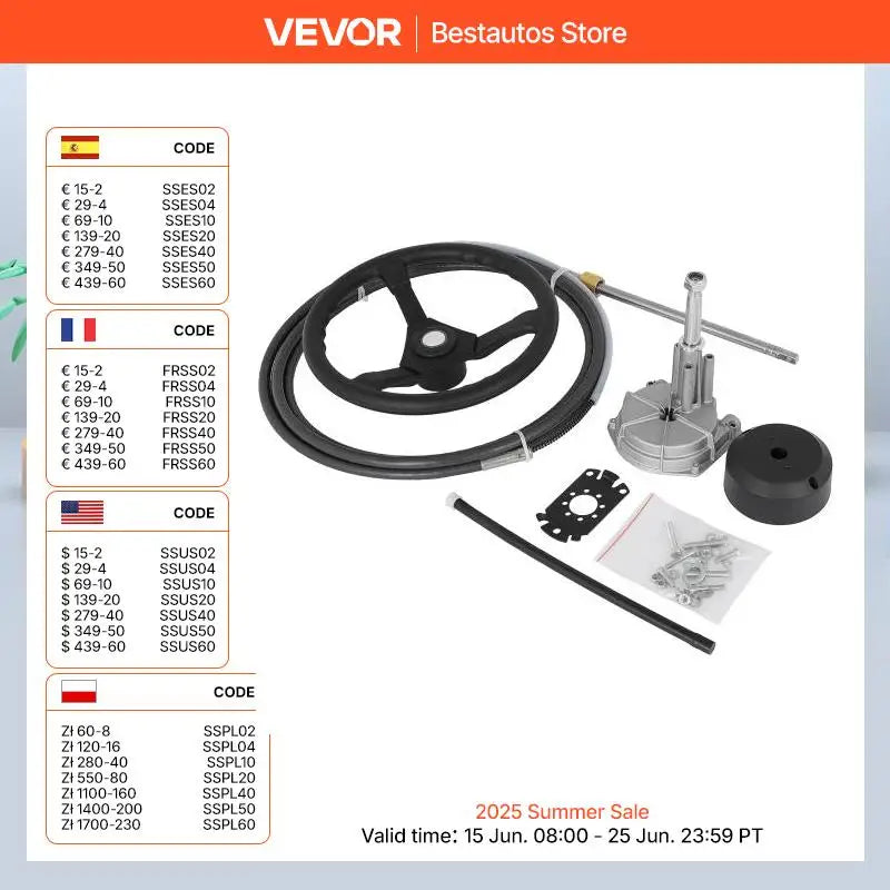 SucceBuy Outboard Marine Steering System 13" Rotary Wheel 10'-16' Mechanical Cable for Yacht Fishing Engine Boat Accessories