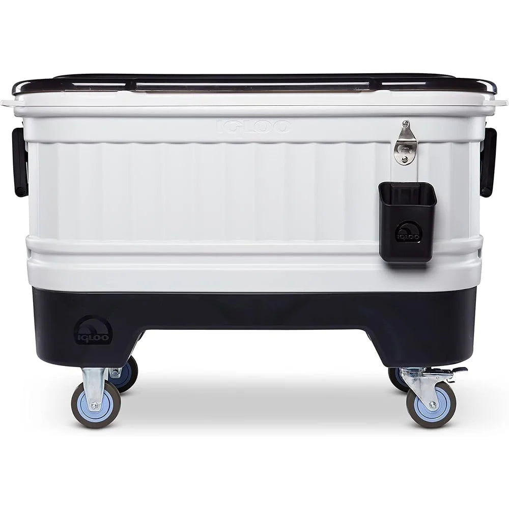 Polar Hard Coolers with Insulated Body Heavy Duty Locking Casters Removable Lid Beverage Tub Drink Dividers Stainless Steel