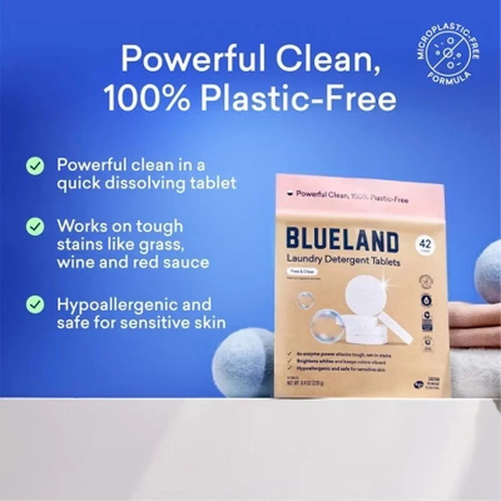 Eco-Friendly Laundry Detergent Tablets 42ct Plastic-Free Fast Dissolving Unscented Hypoallergenic Deep Cleaning Stain Removal