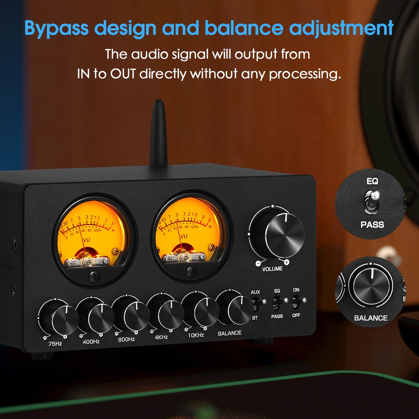 Nobsound EQ5 Pro Mini 5 Band EQ Preamp Stereo Bluetooth Equalizer Home Desk Audio Processor with VU Meter