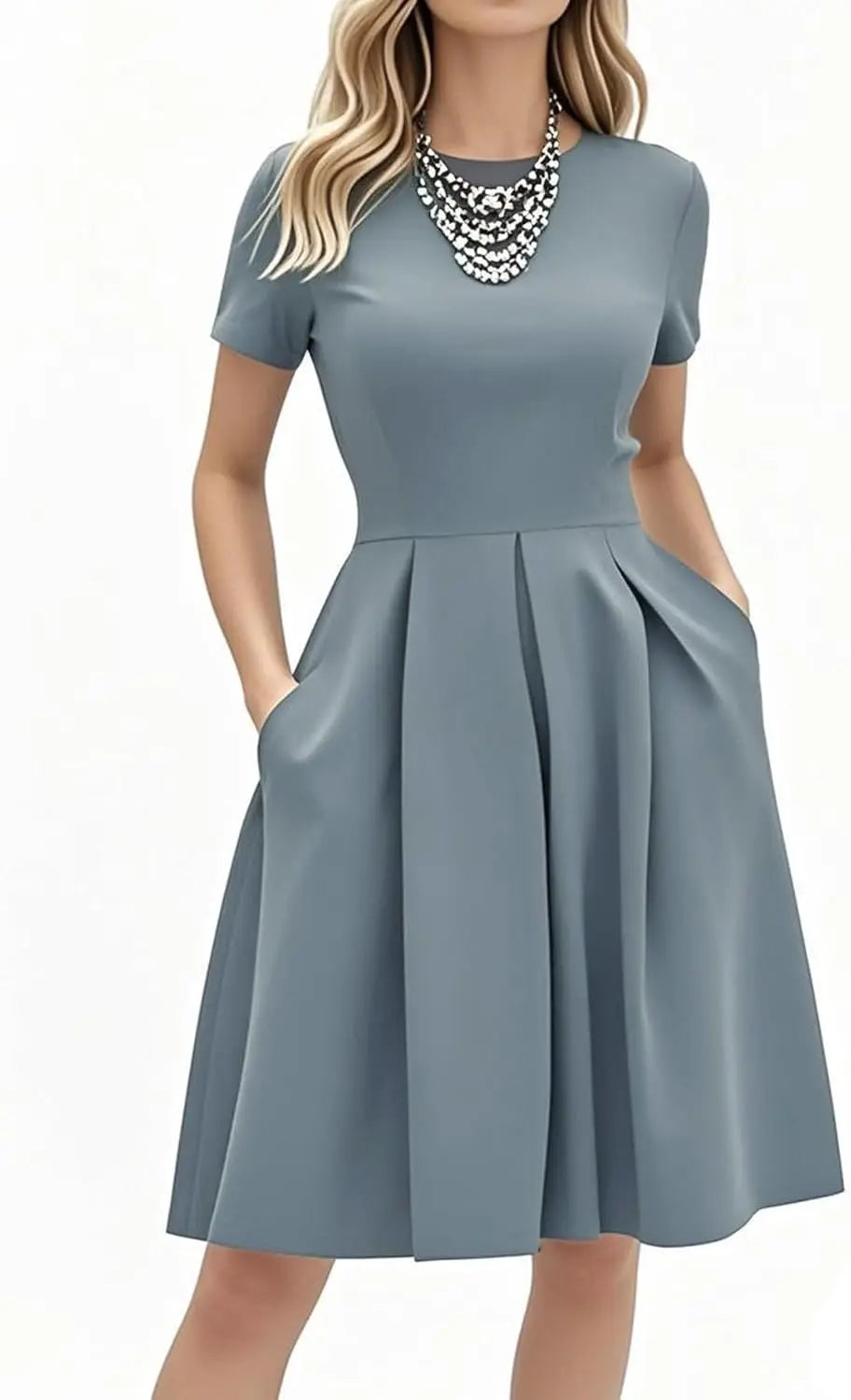Red A-Line Short Sleeve Dress with Pockets for Women, Summer Party Church Bridesmaid Graduation Occasion