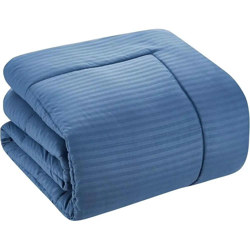8 Piece King Comforter Set Soft Microfiber Dobby Stripe Design with Comforter Bed Skirt Sheets Pillowcases and Shams