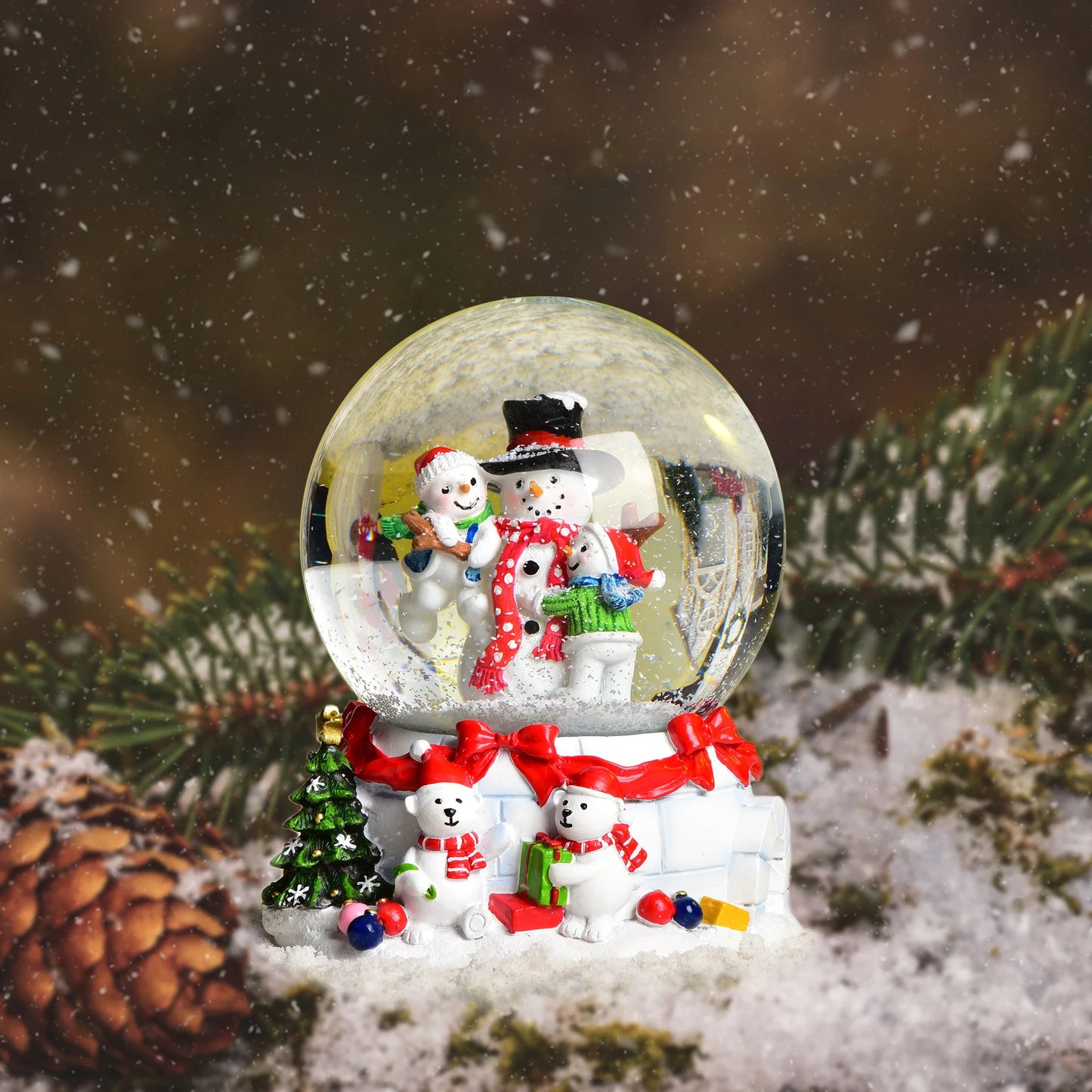 New Resin Christmas Crystal Ball Snowfall Music Box Santa Claus Snowman Interior Desktop Ornament Festive Atmosphere Decoration