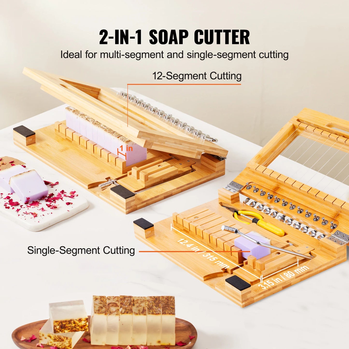 SucceBuy Soap Cutter Cut 1-12Bars Precisely and Accurately Cut 1Inch Bars Bamboo Soap Slicer With Steel Wire Multi Handmade Soap