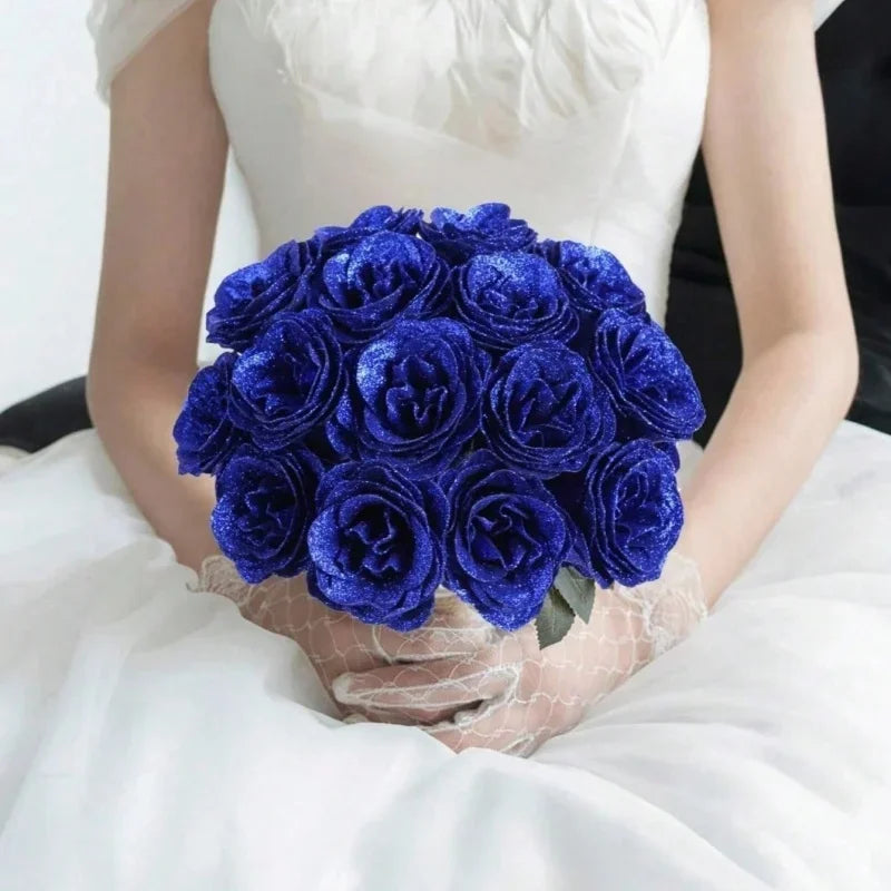 3/5Pcs Glitter Rose Artificial Flowers Bouquet Christmas Valentine's Day Decoration Fake Flowers For Home Decor Gifts Accessory