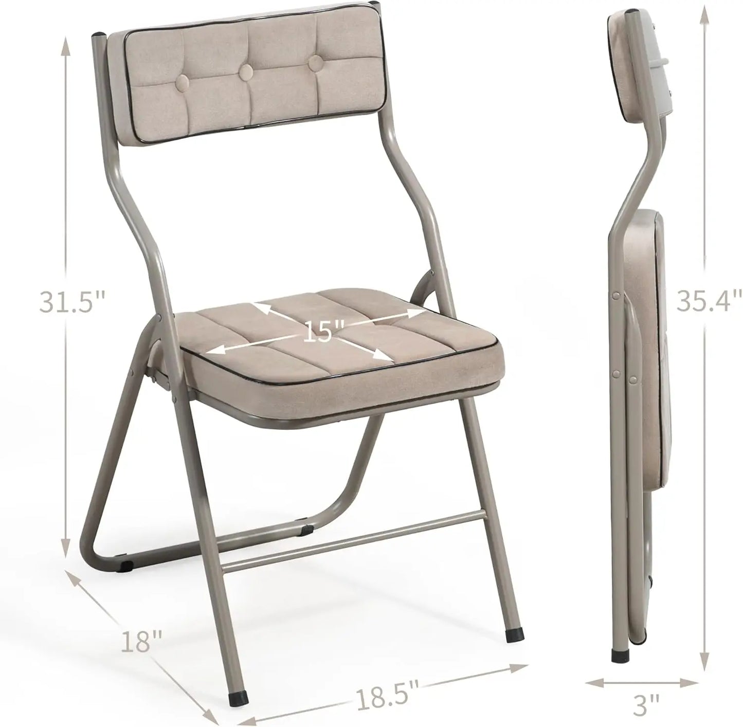 Padded Folding Chairs 4 Pack Foldable Dining Chair with Cushion Portable Extra Seat for Guests Kitchen Office Wedding Party Khaki