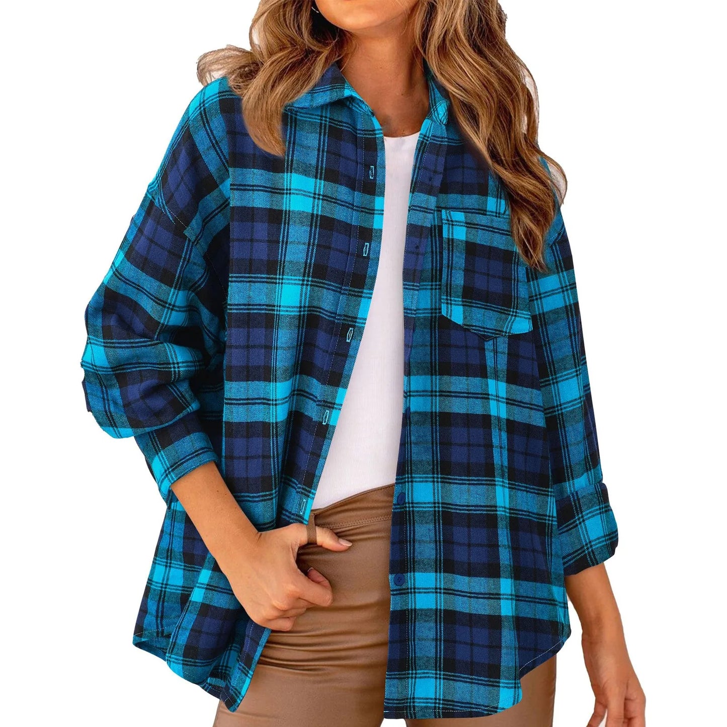 Casual Women's Plaid Shirt 2025 Autumn New Loose Long Sleeve Lapel Single Breasted Blouses Soft Sweet Female Coat Streetwear