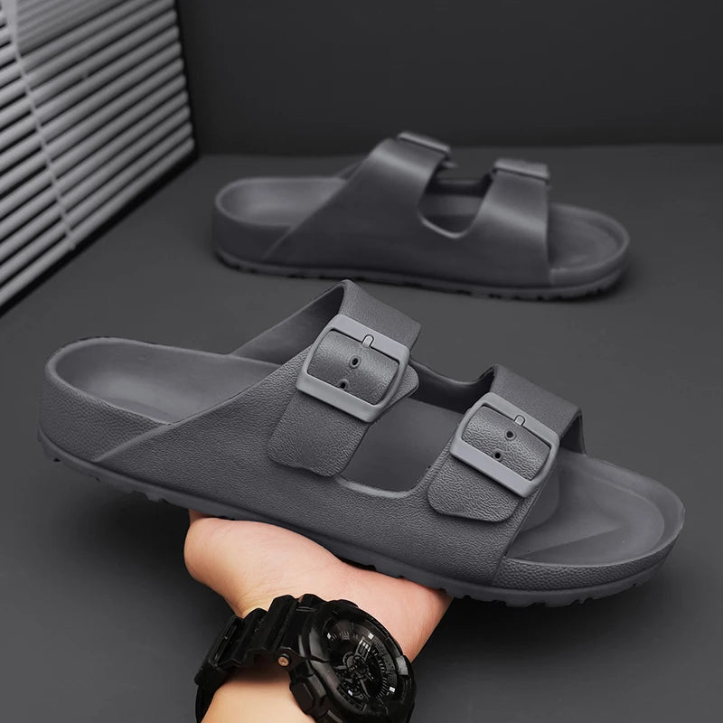 Men's Straight Line Slippers EVA Waterproof Wear-resistant Human Functional Non-slip Sandals Outdoor Couple Style Plus Size