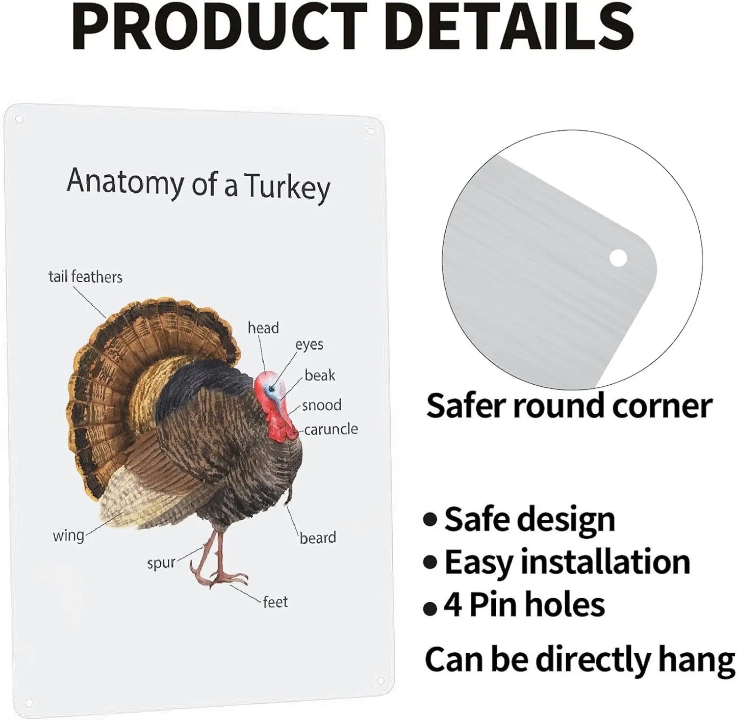 Turkey Metal Poster Sign Decor For Kids Children Boys Girls Decorations Aluminum 12x8 Inch Posters for Gifts for Bar A