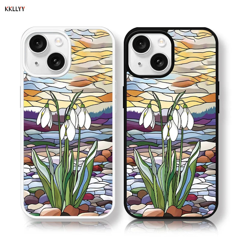 Stained Glass Snowdrop Phone Case Elegant Artistic Nature Inspired Style for iPhone 16 15 14 13 12 Pro Max