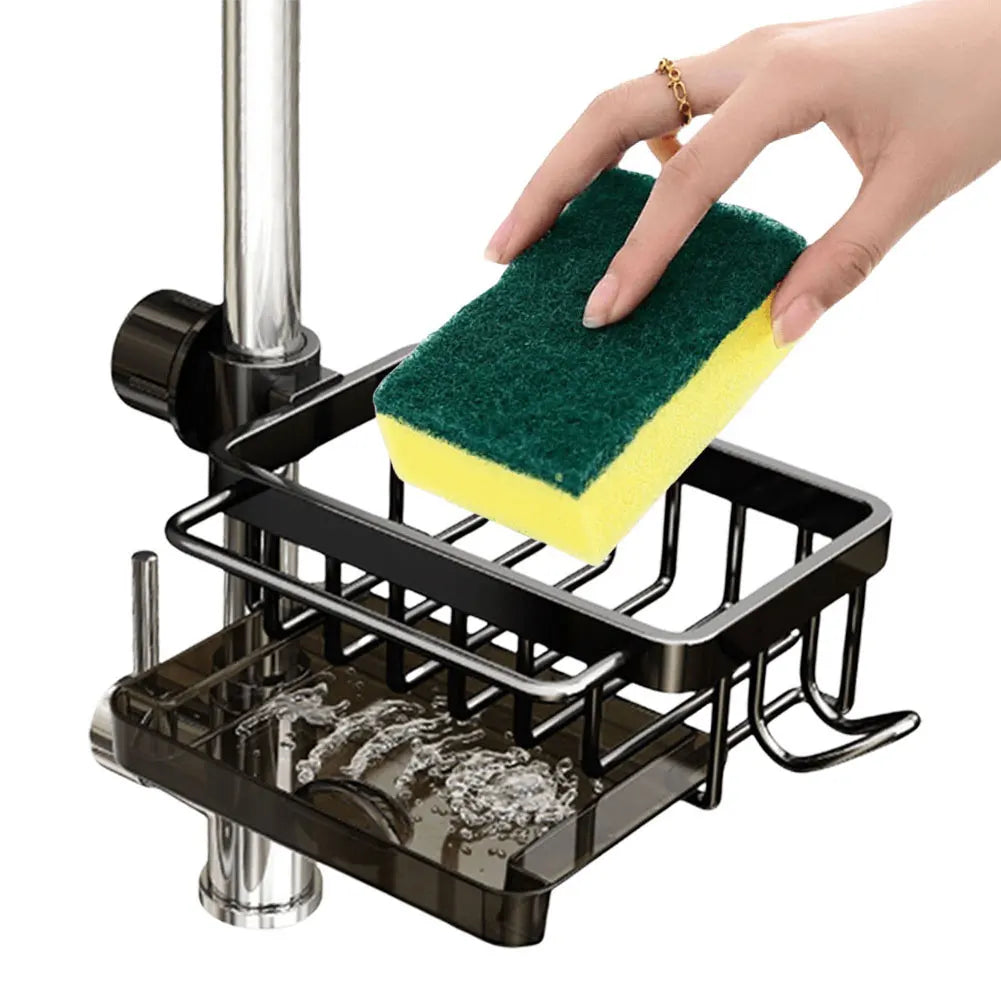 Kitchen Sink Faucet Organizer Detachable Sponge Holder Aluminum Dish Sponge Holder for Bathroom Scrubbers and Soap