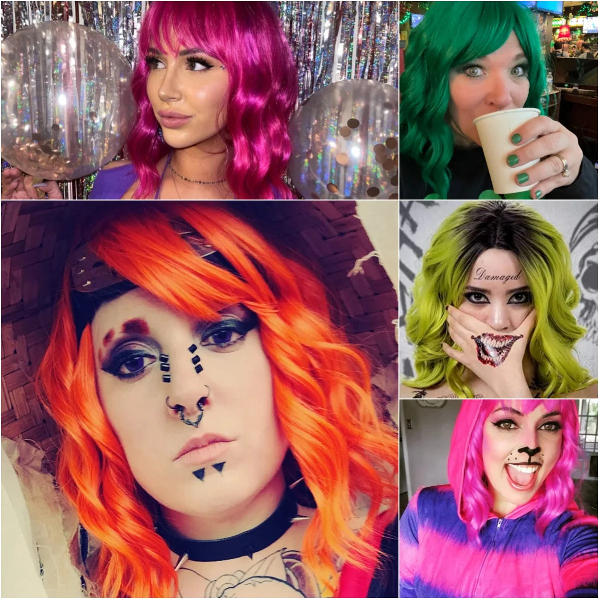 14 Inch Short Wavy Bob Wig with Bangs for Men and Women Synthetic Cosplay Halloween Christmas Wig