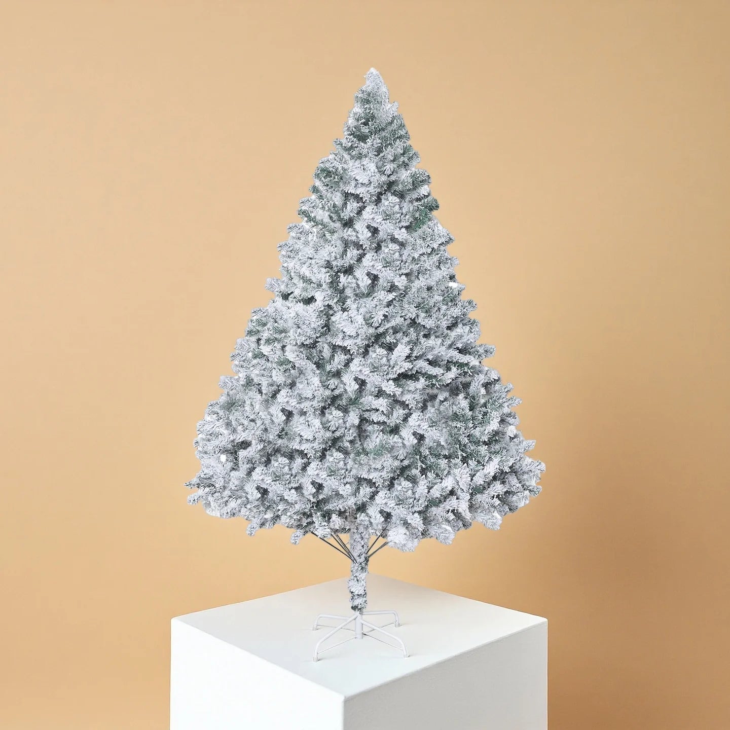 6.9ft White Flocked Artificial Christmas Tree Pre-Lit Hinged Snow Pine with 800+ Tips &Reinforced Metal Base for Home Xmas Decor