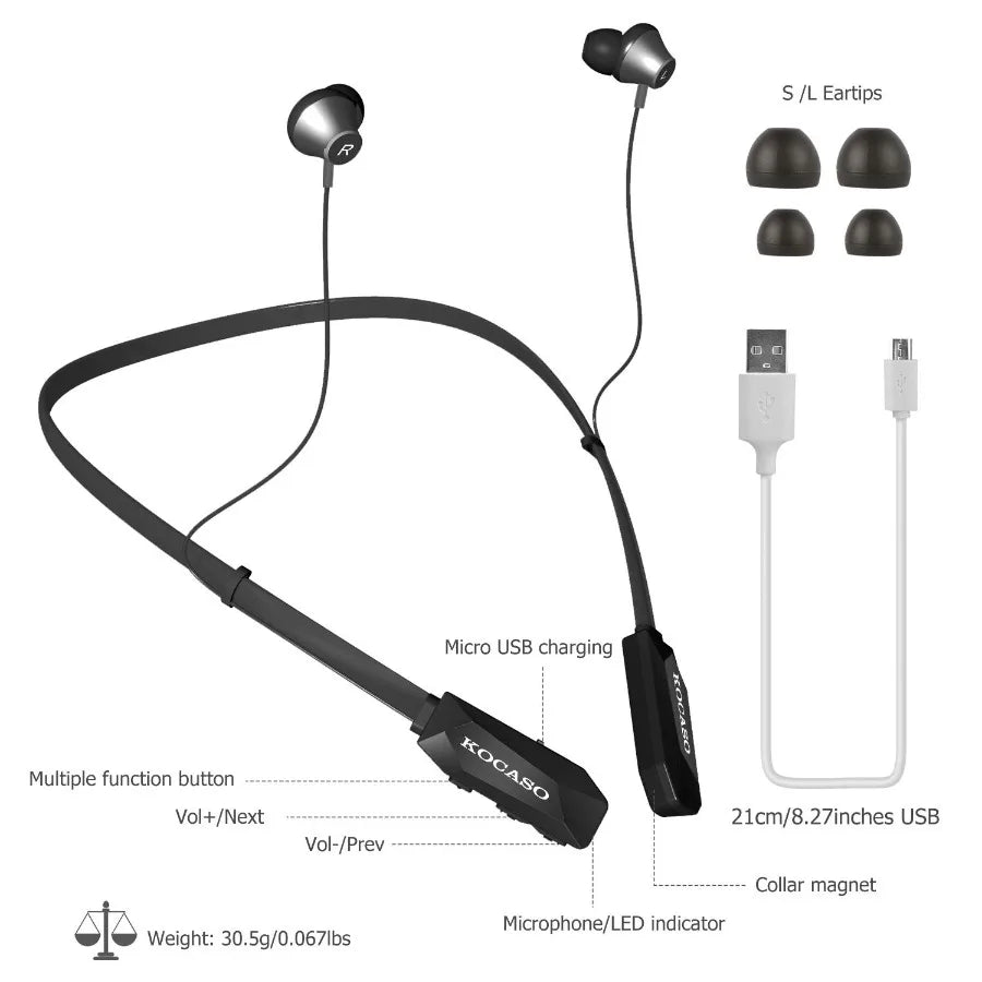 Wireless Neckband Headphones V4.2 Sweatproof Sport Earbuds In-Ear Magnetic Neckbands Stereo Earphones