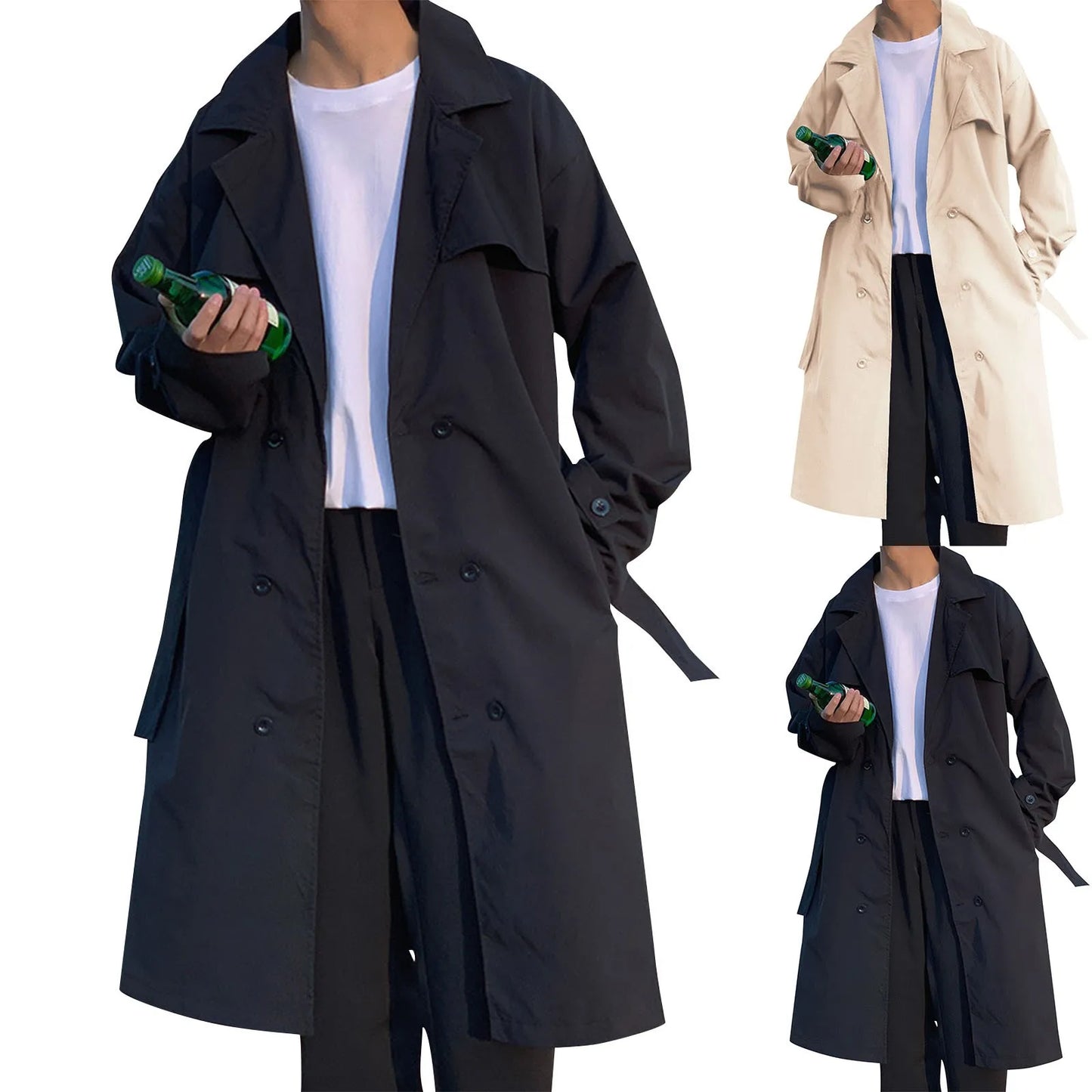 Long Man Trench Coat Autumn High End Business British Party Windbreaker Jacket Trend Versatile Suit Collar Male Top Streetwear