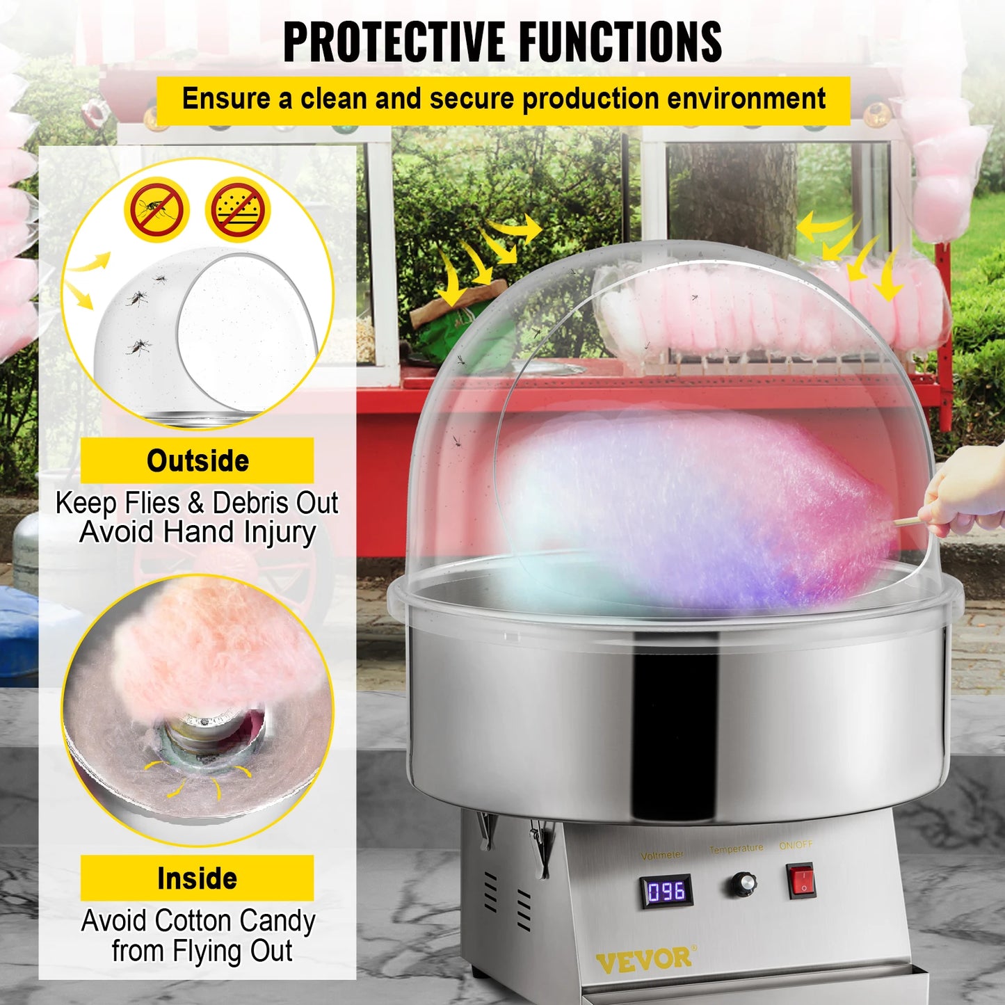 SucceBuy 21" Commercial Cotton Candy Machine Cover Clear Floss Sugar Maker Bubble Shield Dome Children Party Holiday Celebration