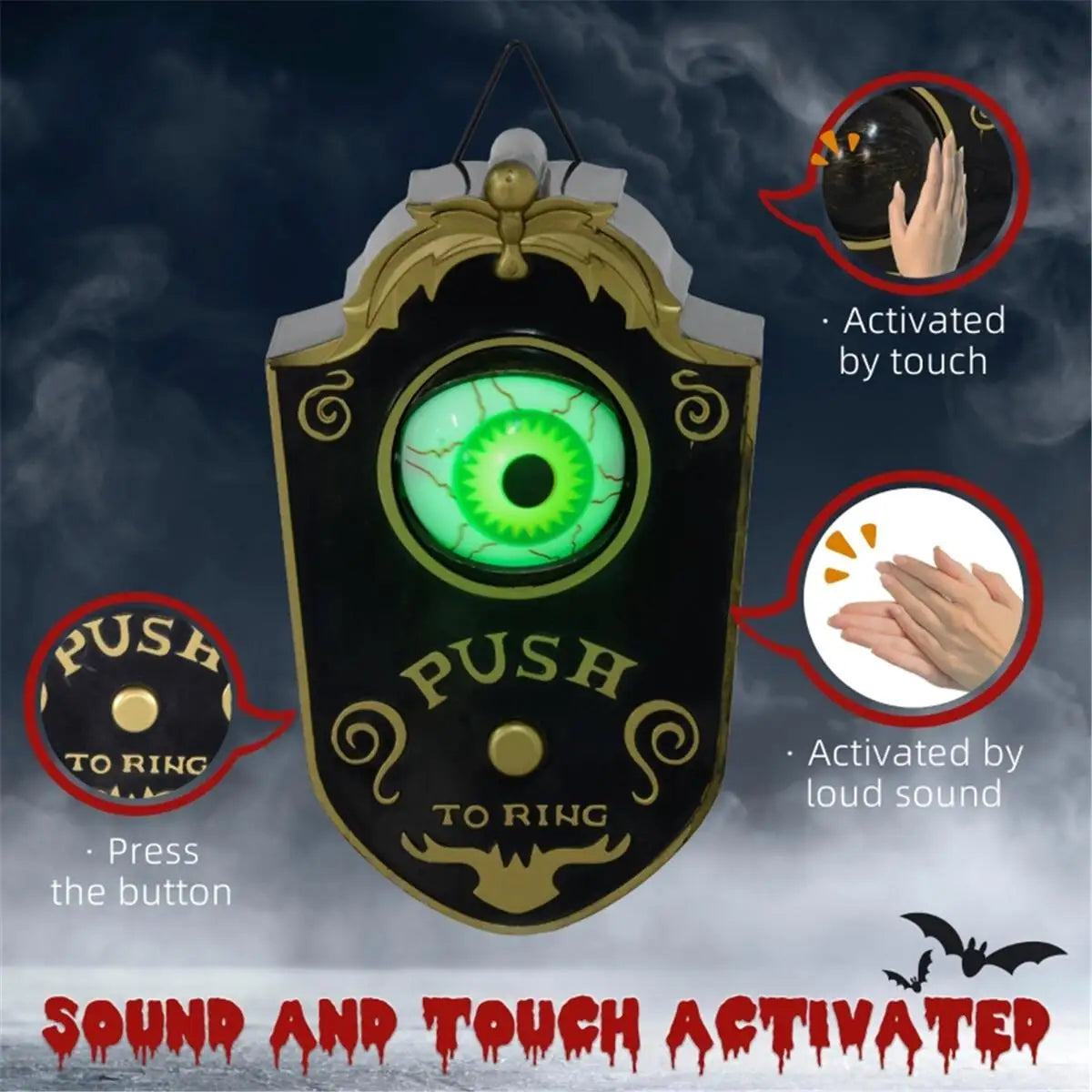 Spooky Halloween Decorations with Light Up Eyeball Doorbell for Home Parties and Events