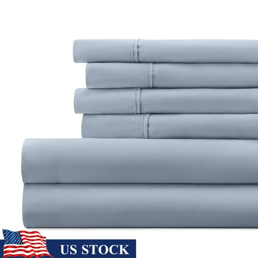 Queen Microfiber 6 Piece Bed Sheet Set Hypoallergenic Wrinkle Resistant Deep Pocket Soft Durable Bedding for Sensitive Skin