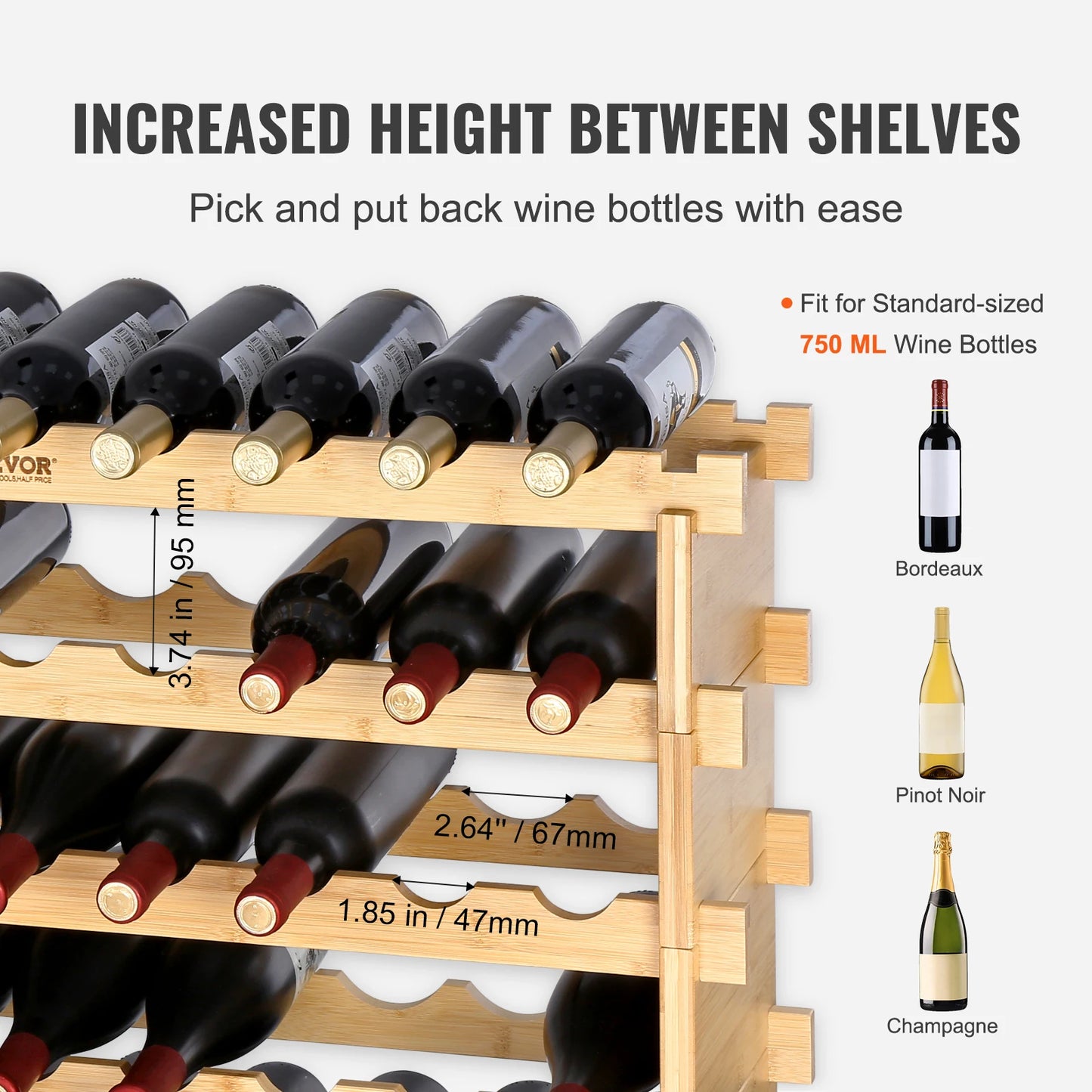 SucceBuy 48/72 Bottle Stackable Modular Wine Rack Free Standing Wine Storage Rack Bamboo Wine Holder Display Shelves for Cellar