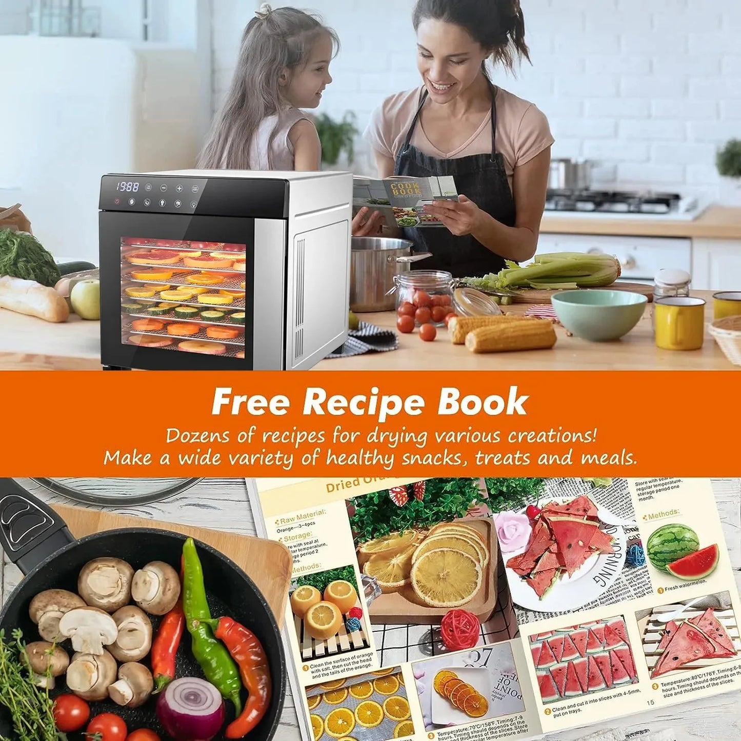 8 Tray Stainless Steel Food Dehydrator 600W with 4 Presets and Digital Timer for Jerky Fruit Herbs Dishwasher Safe BPA Free