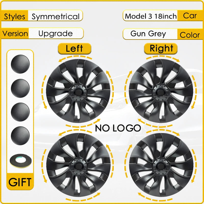 4PCS Hub Cap Car for Tesla Model 3 18 Inch Wheel Cap Replacement ABS Plastic Full Rim Cover Accessories 2018 to 2023