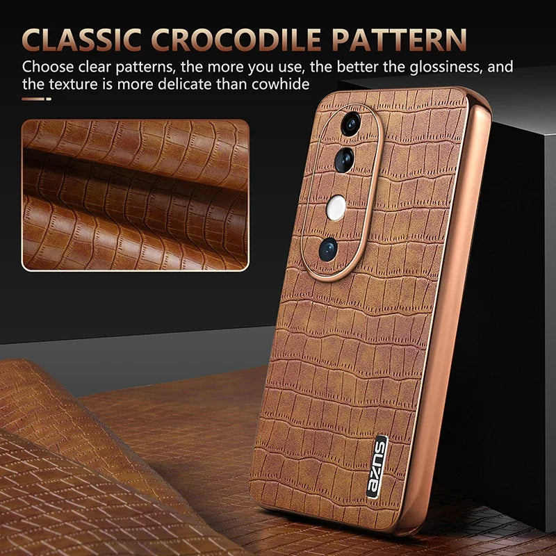 Luxury Fashion Crocodile Pattern Electroplating Design Leather Phone Case for VIVO S19 Pro S18 S17 Pro V30 V29 Pro Back Cover