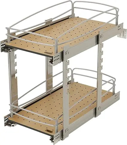 Rev A Shelf 2 Tier Pull Out Kitchen Cabinet Storage Organizer with Solid Bottom and Undermount Soft Close Full Extension Slides
