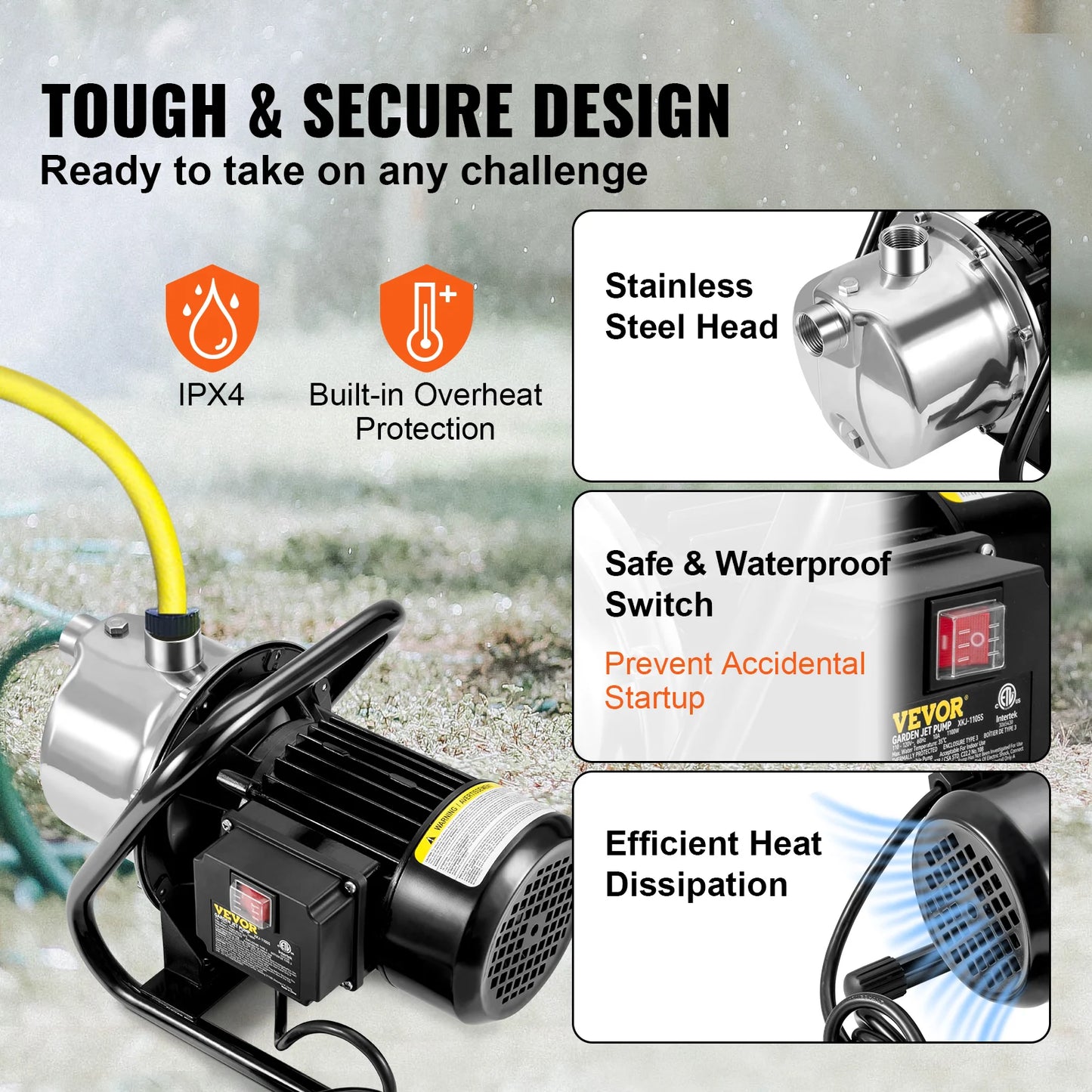 SucceBuy Shallow Well Pump 1.1 HP 115V 978 GPH 131 Feet Height 40 PSI Max Pressure Portable Sprinkler Booster Jet Pumps Irrigation