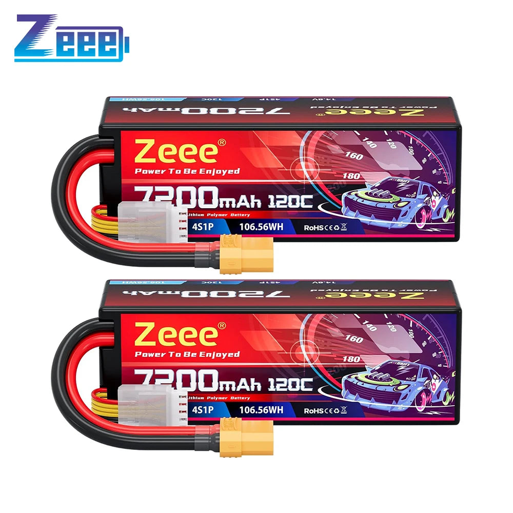 Zeee 4S Lipo Battery 7200mAh 14.8V 120C Hard Case RC Battery with XT90 Plug for 1/8 Buggy RC Car Truck Racing Models