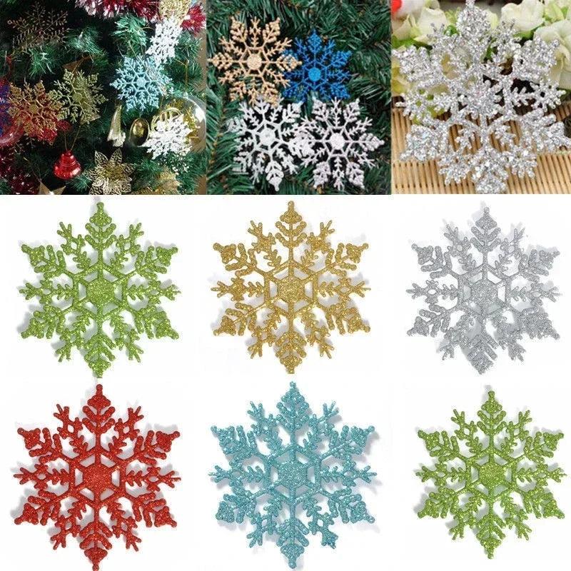 12pcs 10cm Gold Powder Plastic Snowflake Party Supplies Winter Decor Ornaments Christmas Tree Decorations for Home Snow