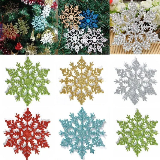 12pcs 10cm Gold Powder Plastic Snowflake Party Supplies Winter Decor Ornaments Christmas Tree Decorations for Home Snow