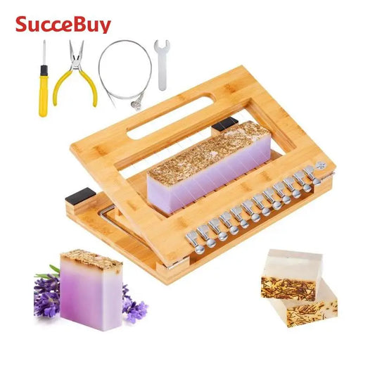 SucceBuy Soap Cutter Cut 1-12Bars Precisely and Accurately Cut 1Inch Bars Bamboo Soap Slicer With Steel Wire Multi Handmade Soap