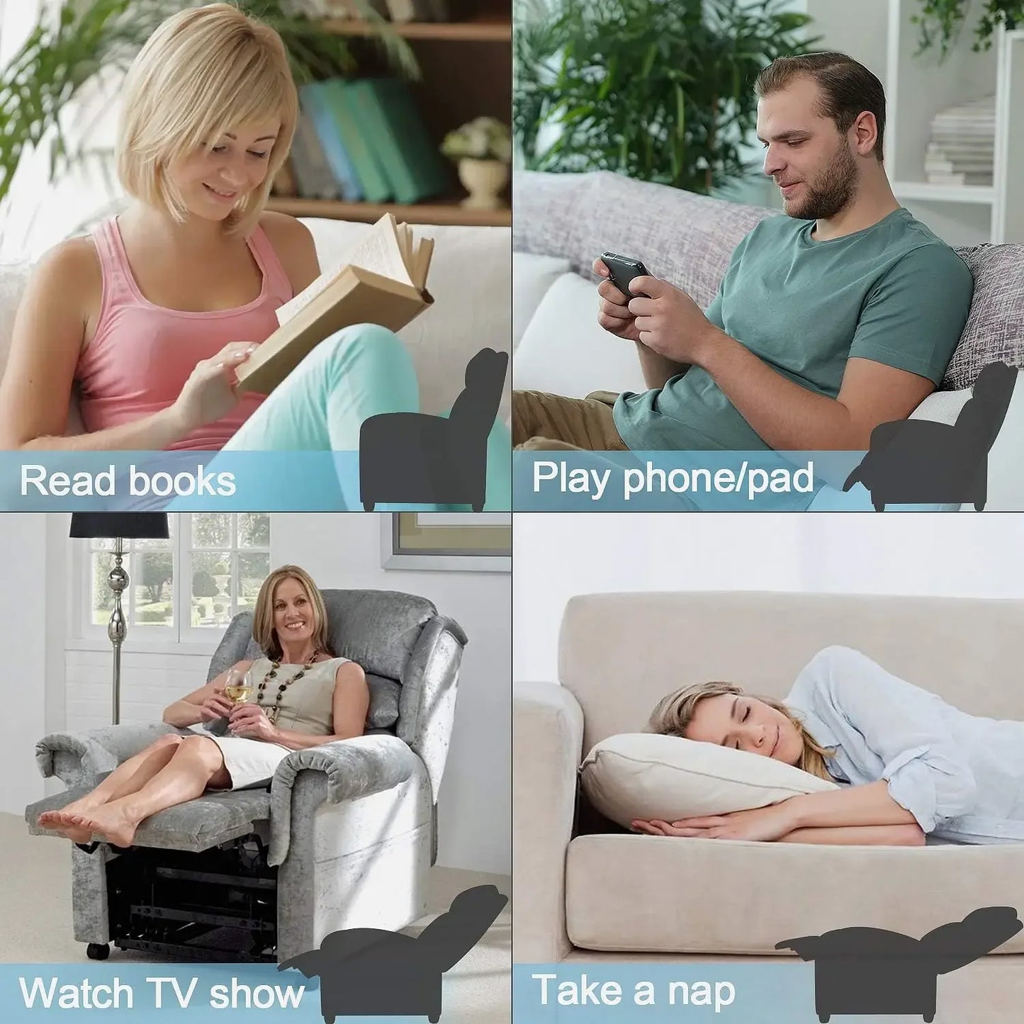 Massage Recliner Chair for Living Room Adjustable PU Leather Reclining Sofa Home Theater Seating Modern Winback Single with Footrest in Black