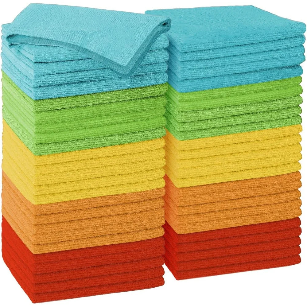 50 Pcs Microfiber Cleaning Cloths Absorbent Soft Scratch Free Rags Home Auto Glass Kitchen Multi Surface Cleaning
