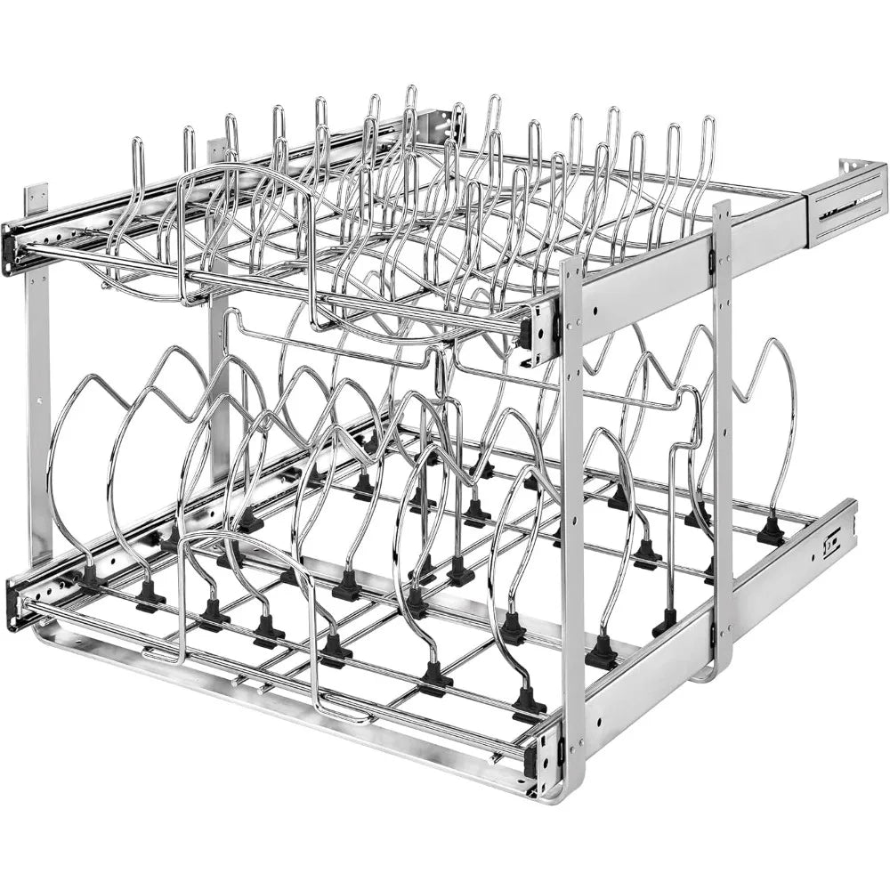 Rev A Shelf 2 Tier Kitchen Cabinet Pullout 20.75 Inch Organizer for Pots Pans and Lids Adjustable Heavy Duty Wire